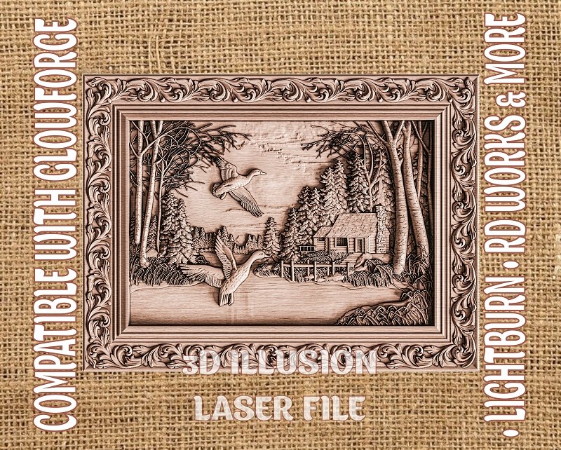 Lake house 3d illusion & laser-ready files 3DWave.us