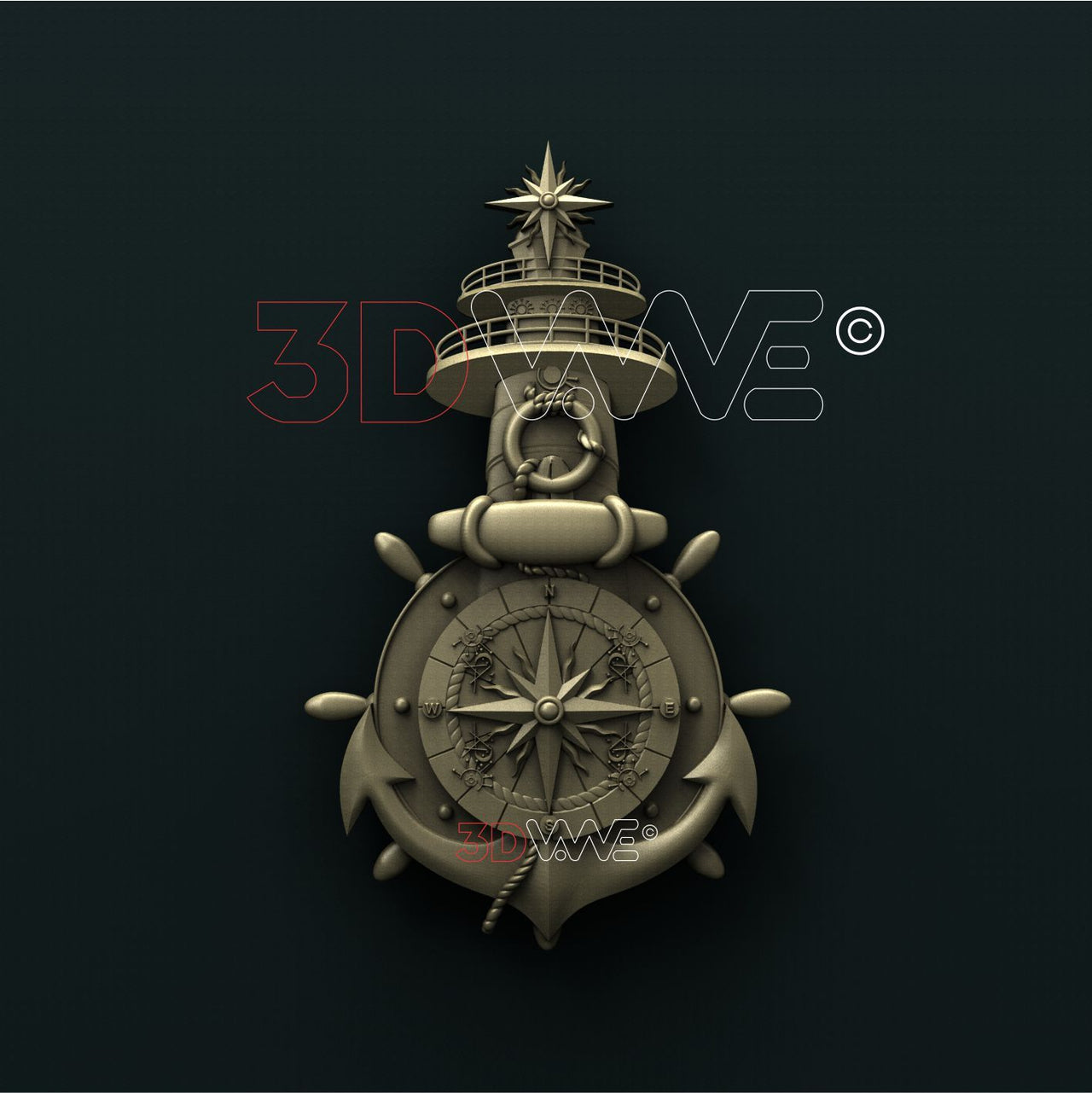 LIGHTHOUSE WITH ANCHOR AND COMPASS 3D STL 3DWave