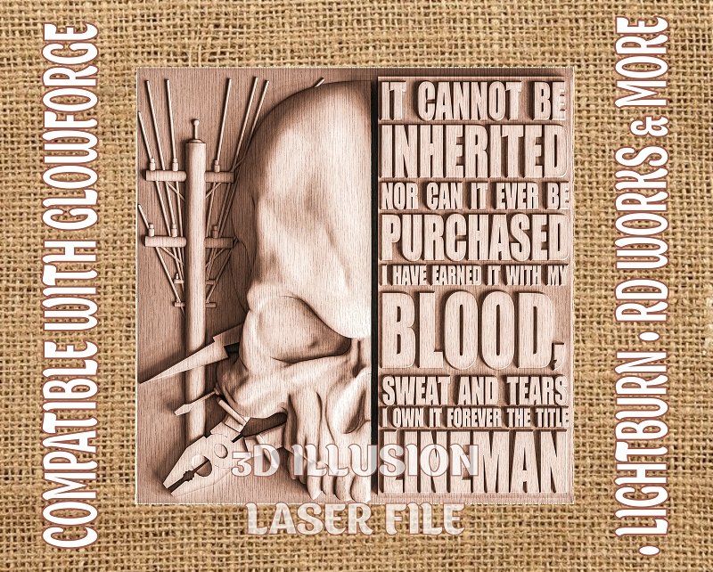 Lineman skull 3d illusion & laser-ready files 3DWave.us