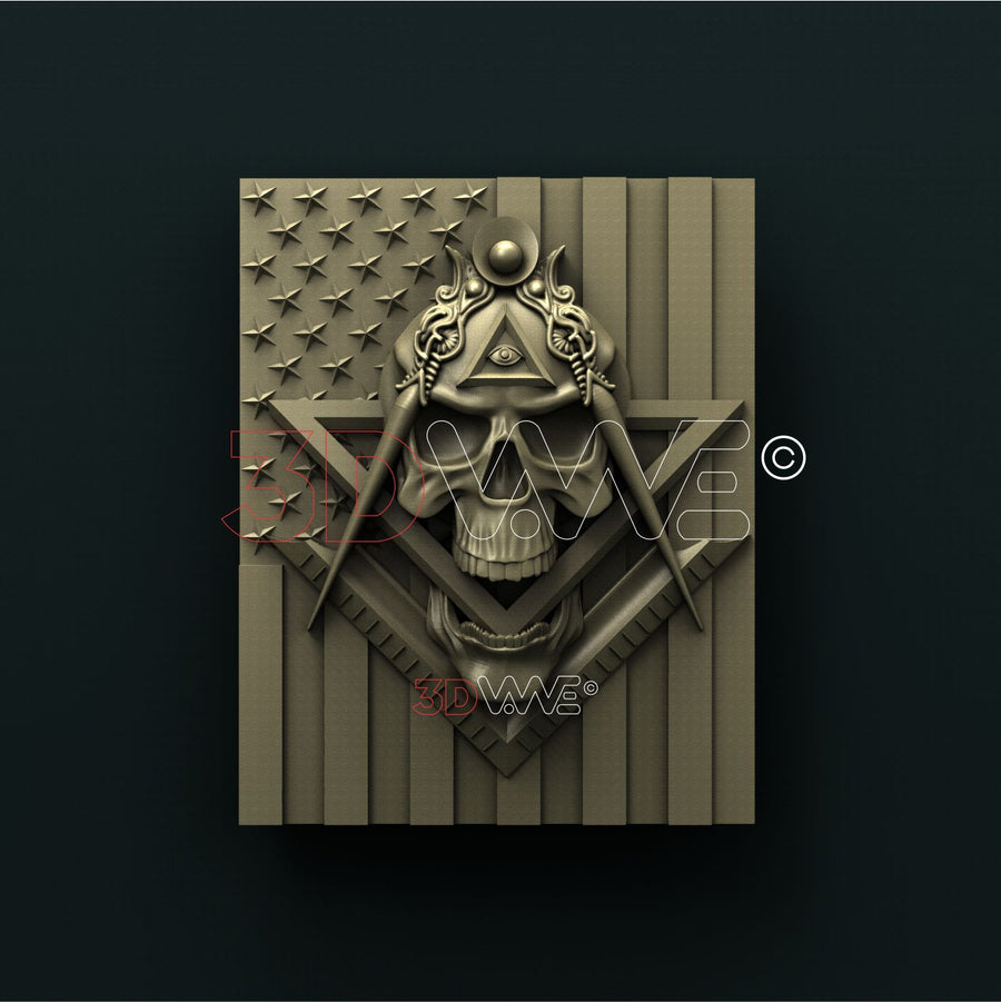 MASONIC SKULL ON AMERICAN FLAG 3D STL 3DWave