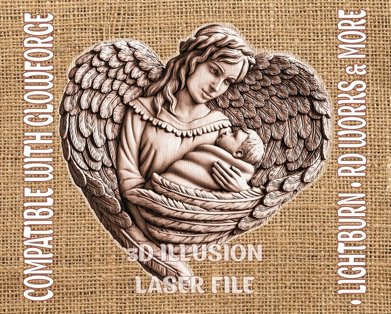 Mother Angel 3d illusion & laser-ready file 3DWave.us