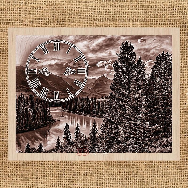 MOUNTAINS WALL CLOCK pyroprinter & laser-ready file 3DWave.us