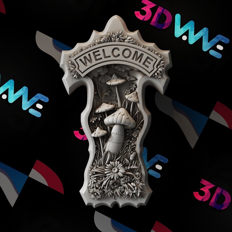 Mushroom welcome sign 3d stl - 3DWave.us