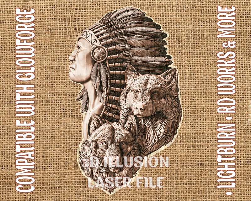 Native american 3d illusion & laser-ready files - 3DWave.us