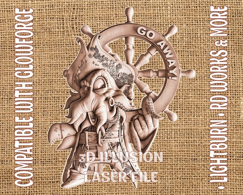 OCTOPUS WELCOME SIGN 3d illusion & laser-ready files 3DWave.us