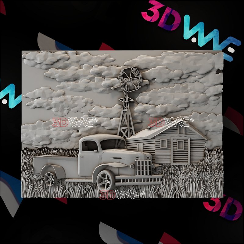 OLD CAR AND BARN 3d stl 3DWave.us
