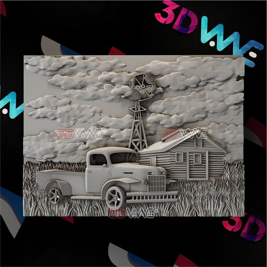 OLD CAR AND BARN 3d stl 3DWave.us