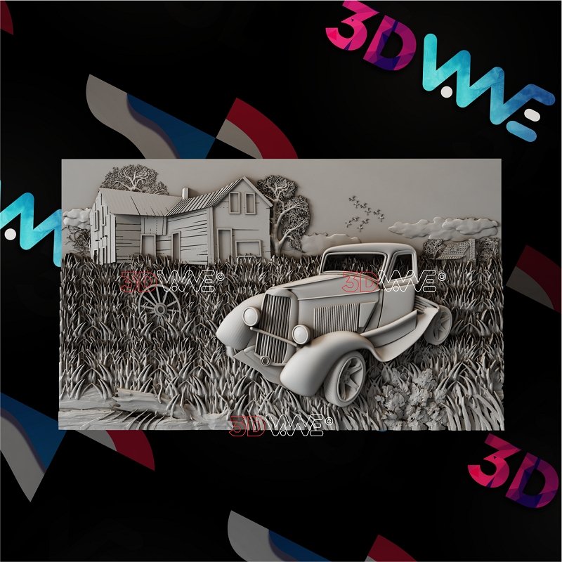 OLD CAR AND BARN 3d stl 3DWave.us