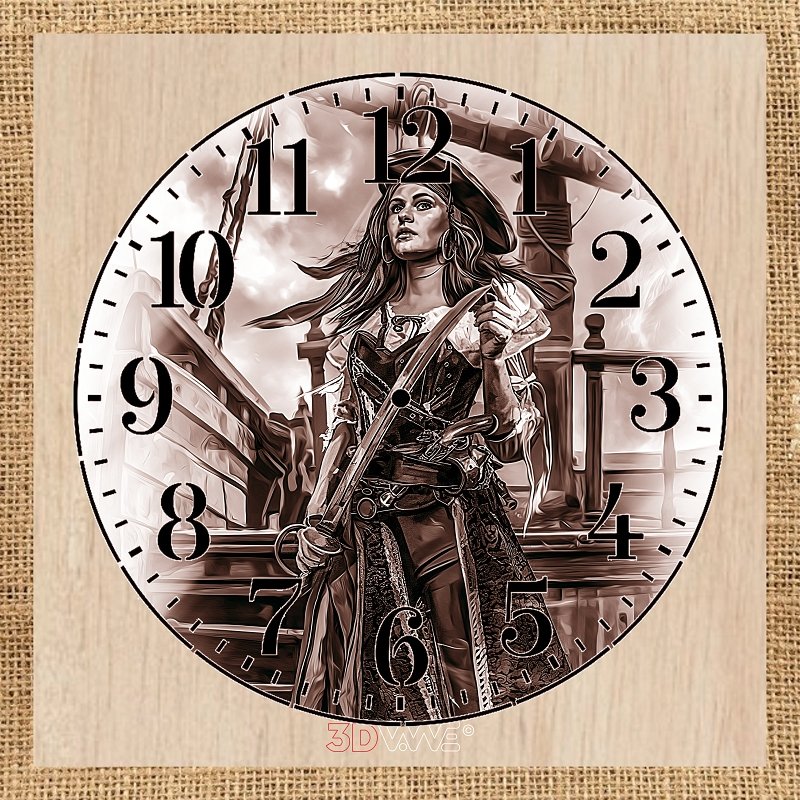PIRATE GIRL CLOCK pyroprinter & laser-ready file 3DWave.us