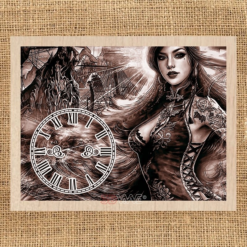 PIRATE GIRL CLOCK pyroprinter & laser-ready file 3DWave.us