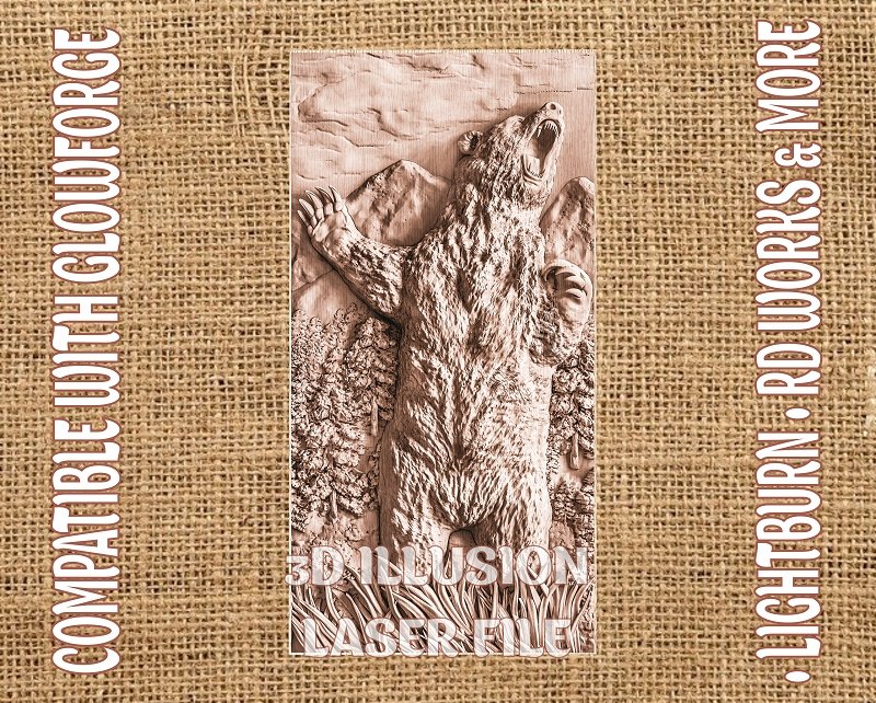 ROARING BEAR 3d illusion & laser-ready files 3DWave.us