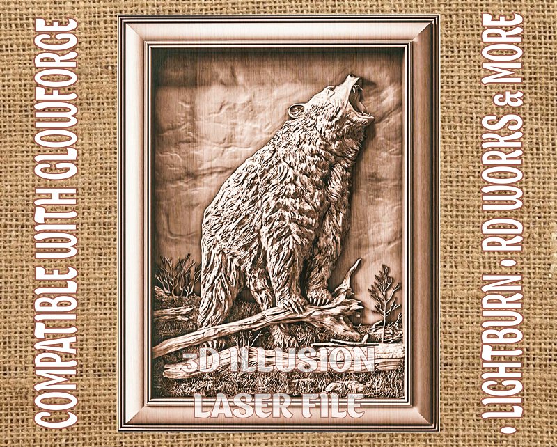 Roaring bear 3d illusion & laser-ready files - 3DWave.us