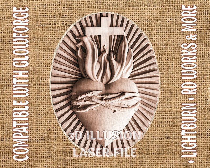 SACRE HEART 3d illusion & laser-ready files 3DWave.us