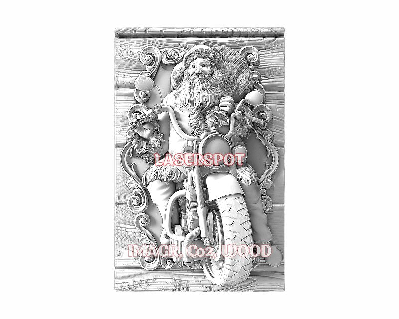 Santa biker 3d illusion & laser-ready files - 3DWave.us