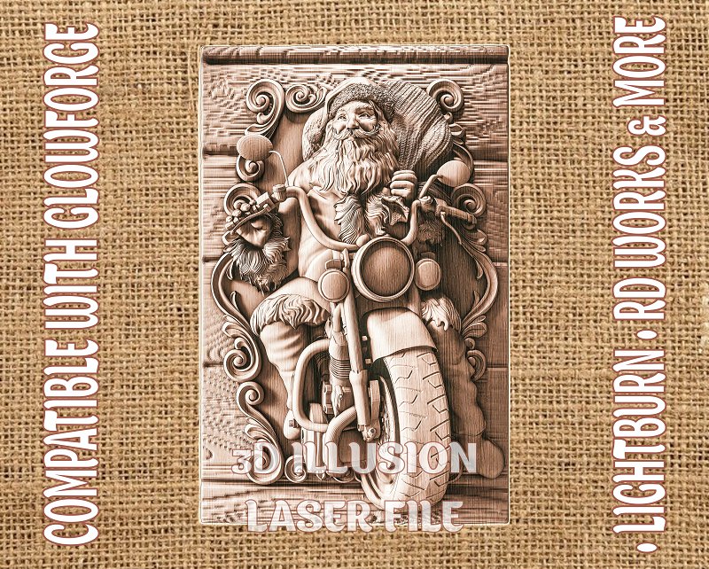 Santa biker 3d illusion & laser-ready files - 3DWave.us