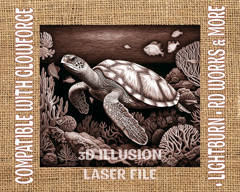 Sea turtle 3d illusion & laser-ready files - 3DWave.us