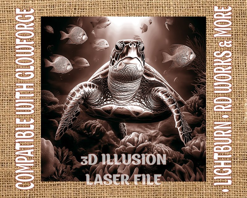 Sea turtle 3d illusion & laser-ready files - 3DWave.us