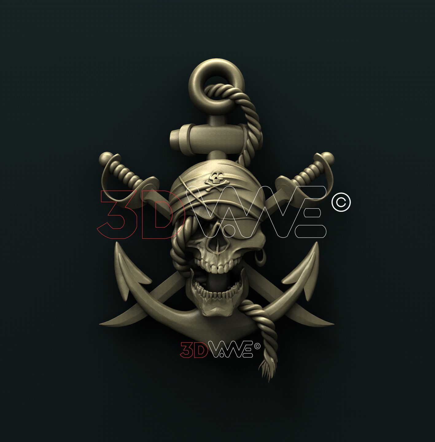 SKULL AT ANCHOR 3D STL 3DWave