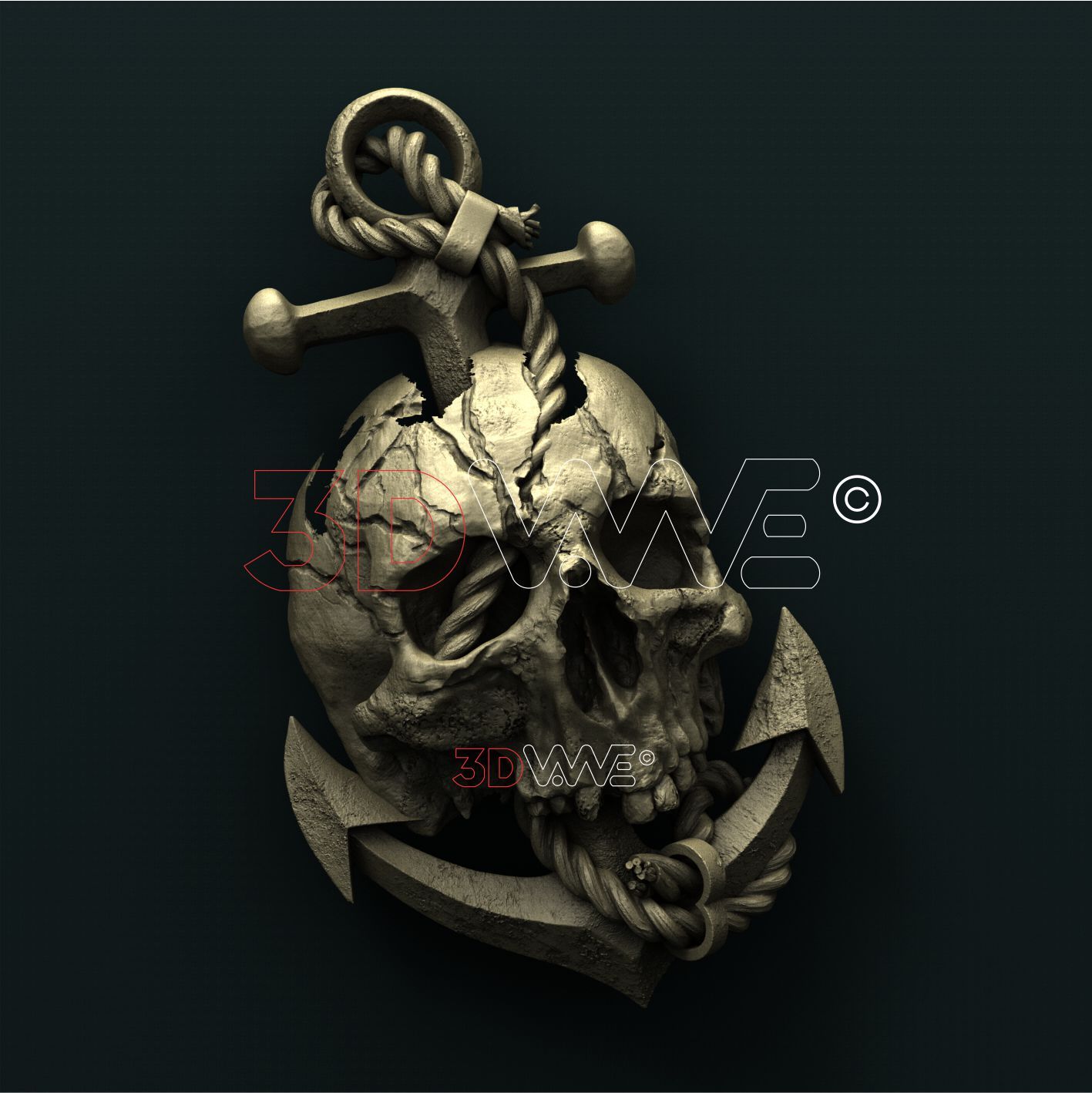 SKULL ON ANCHOR 3D STL 3DWave