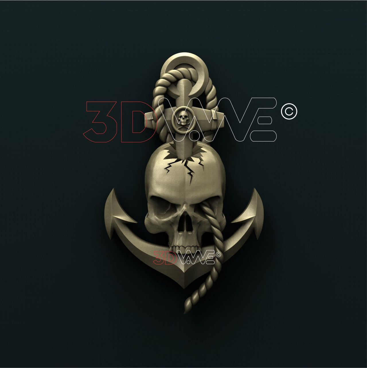 SKULL ON ANCHOR WITH ROPE 3d stl 3DWave