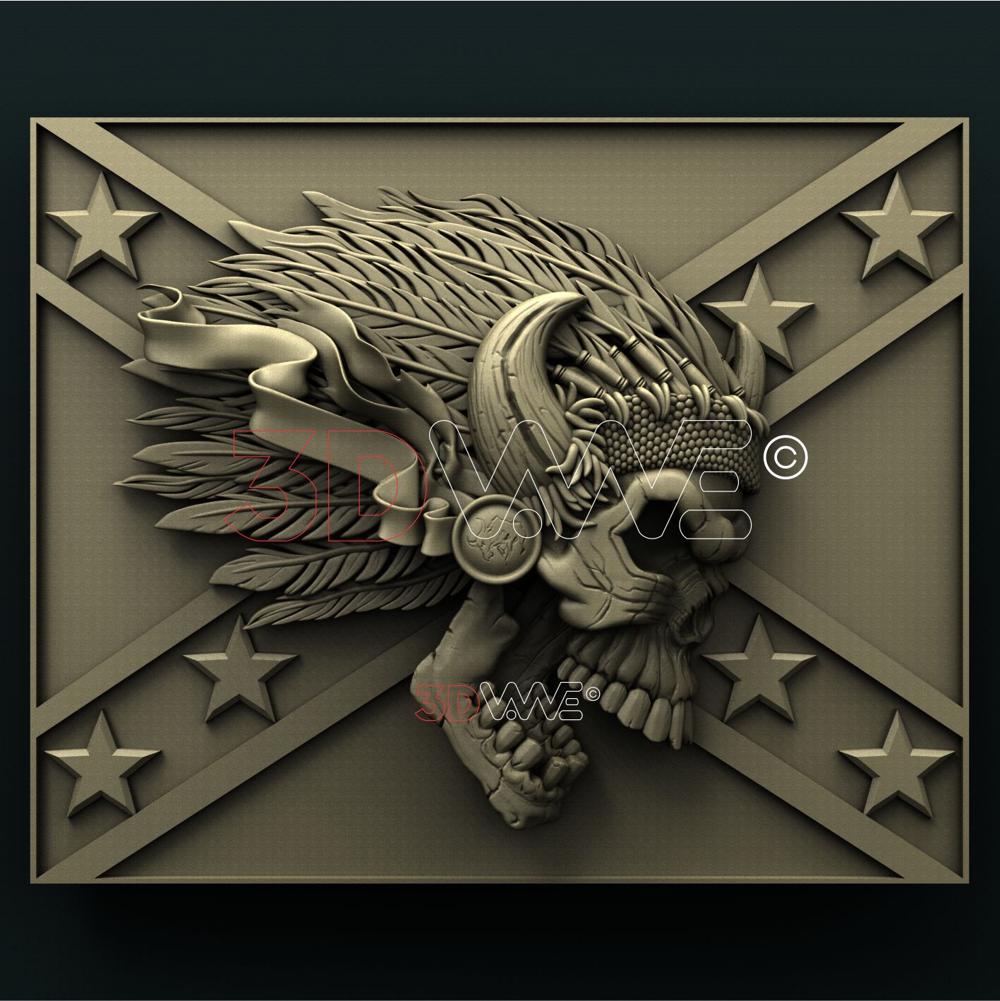 SKULL ON THE FLAG 3D STL 3DWave