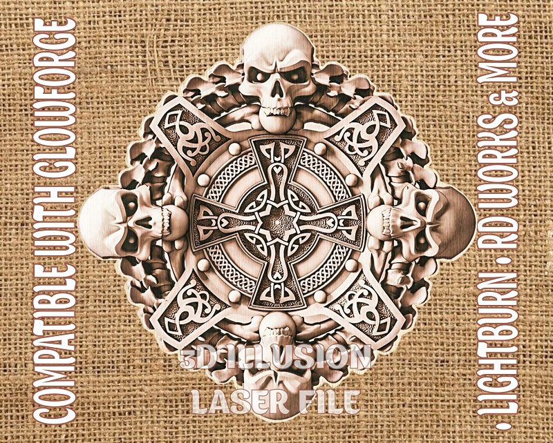 SKULL WALL CLOCK 3d illusion & laser-ready files 3DWave.us