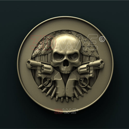 SKULL WITH GUNS 3D STL 3DWave