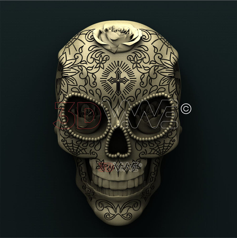 SUGAR SKULL WITH ROSES 3D STL 3DWave