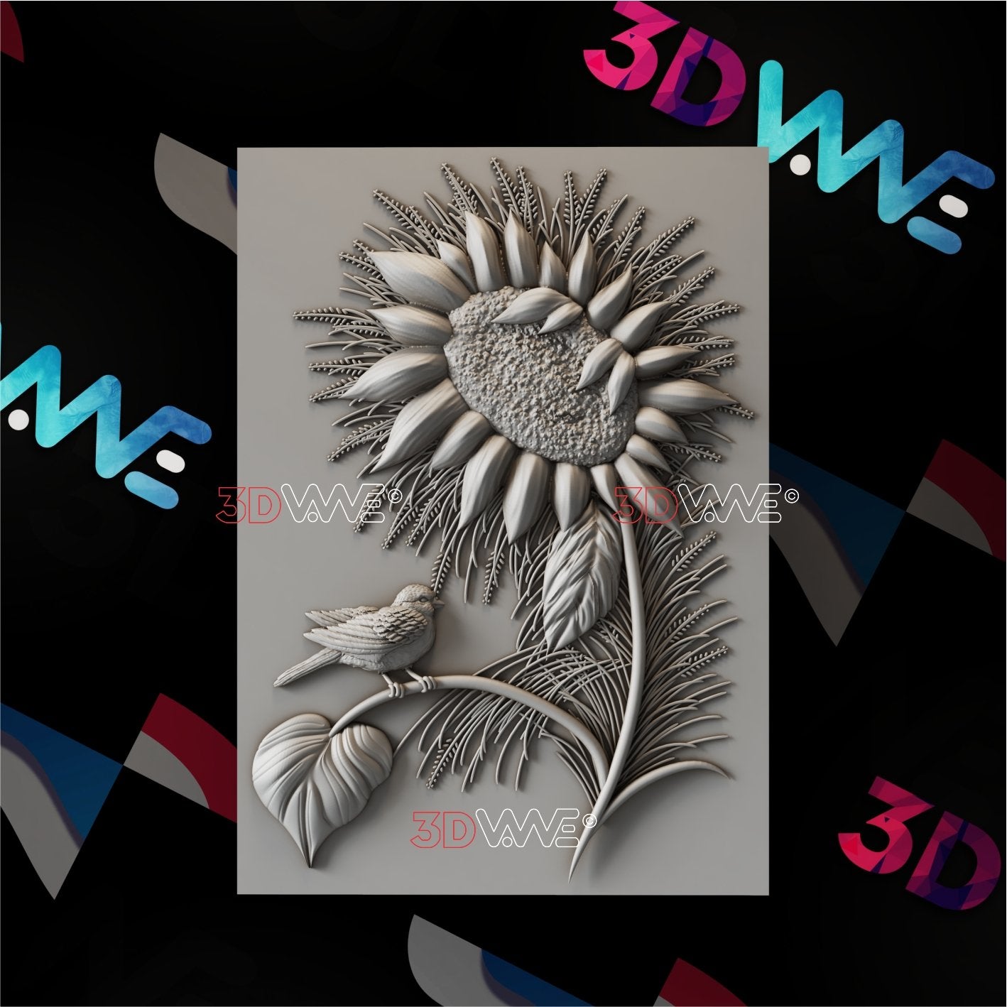 SUNFLOWER AND A BIRD 3d stl 3DWave.us