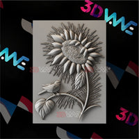 Thumbnail for SUNFLOWER AND A BIRD 3d stl 3DWave.us