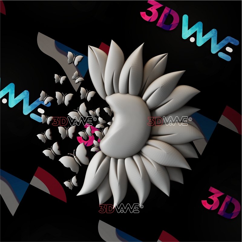 SUNFLOWER AND BUTTERFLIES 3d stl 3DWave.us