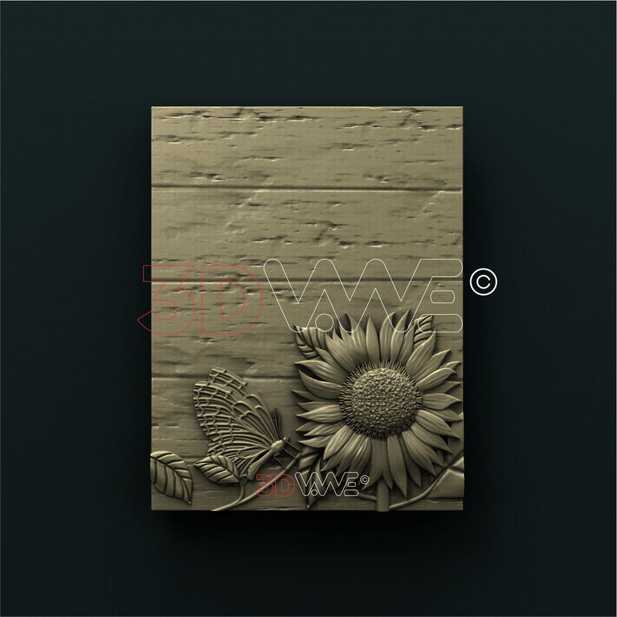 SUNFLOWER AND BUTTERFLY SIGN 3D STL 3DWave