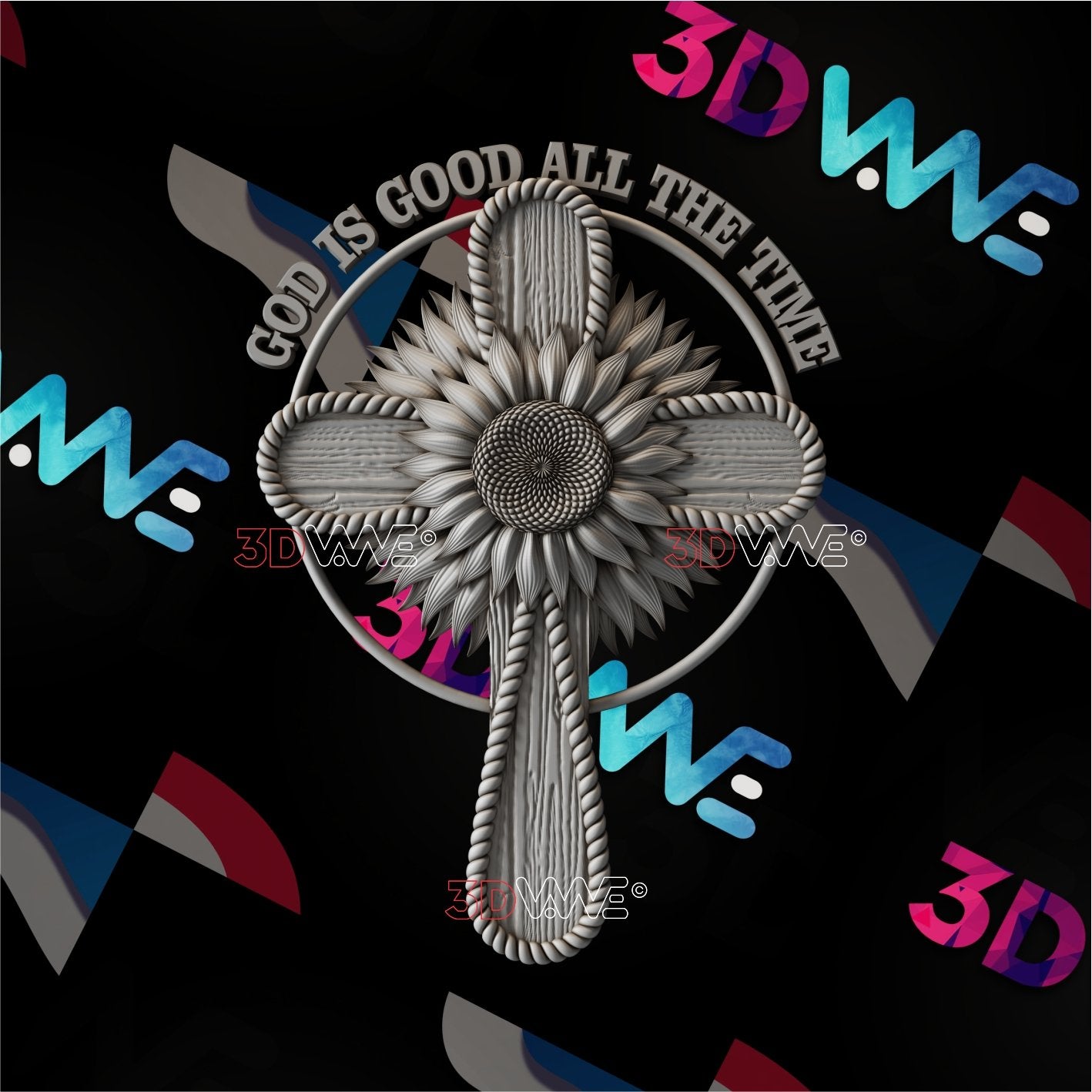 SUNFLOWER CROSS 3d stl 3DWave.us