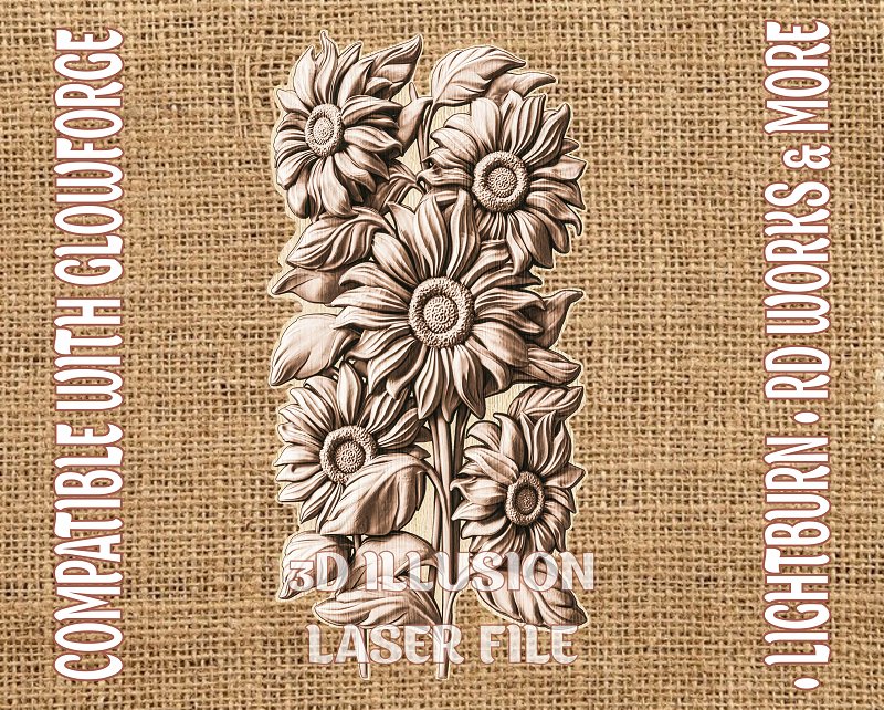 Sunflowers 3d illusion & laser-ready files - 3DWave.us