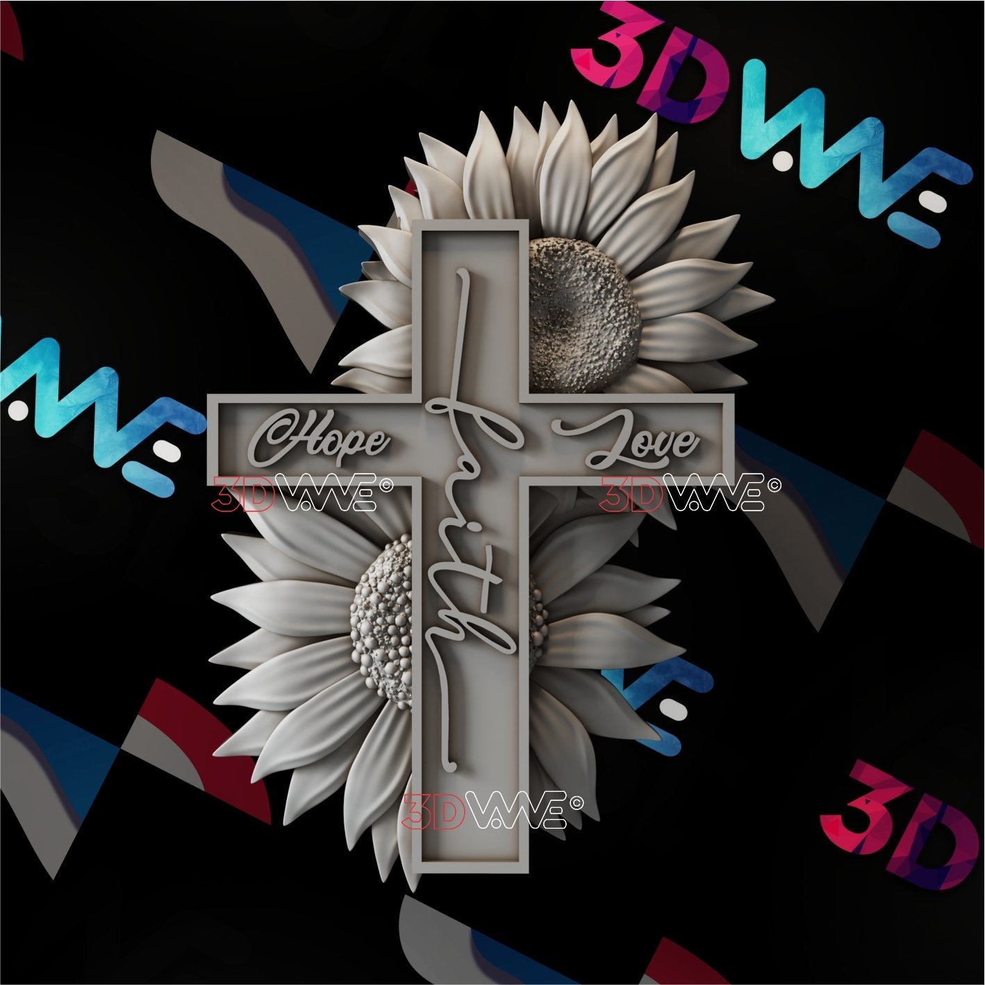 SUNFLOWERS AND CROSS 3d stl 3DWave.us