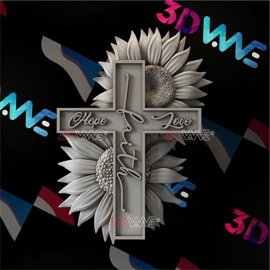 SUNFLOWERS AND CROSS 3d stl 3DWave.us