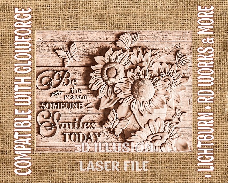 SUNFLOWERS SIGN 3d illusion & laser-ready files 3DWave.us