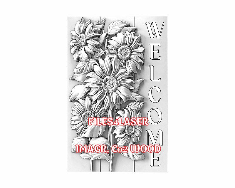 Sunflowers welcome sign 3d illusion & laser-ready files - 3DWave.us