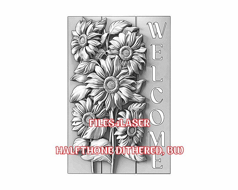 Sunflowers welcome sign 3d illusion & laser-ready files - 3DWave.us