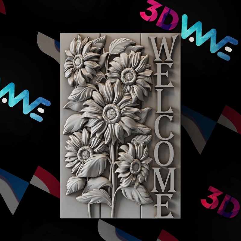 SUNFLOWERS WELCOME SIGN 3d stl - 3DWave.us