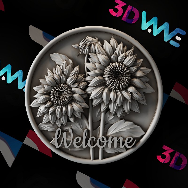 SUNFLOWERS WELCOME SIGN 3D STL - 3DWave.us
