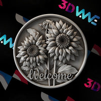 Thumbnail for SUNFLOWERS WELCOME SIGN 3D STL - 3DWave.us