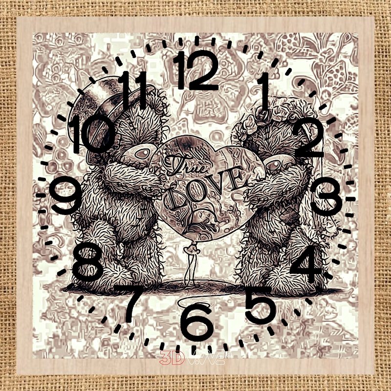 TEDDY BEAR LOVE CLOCK laser-ready graysclae file 3DWave.us
