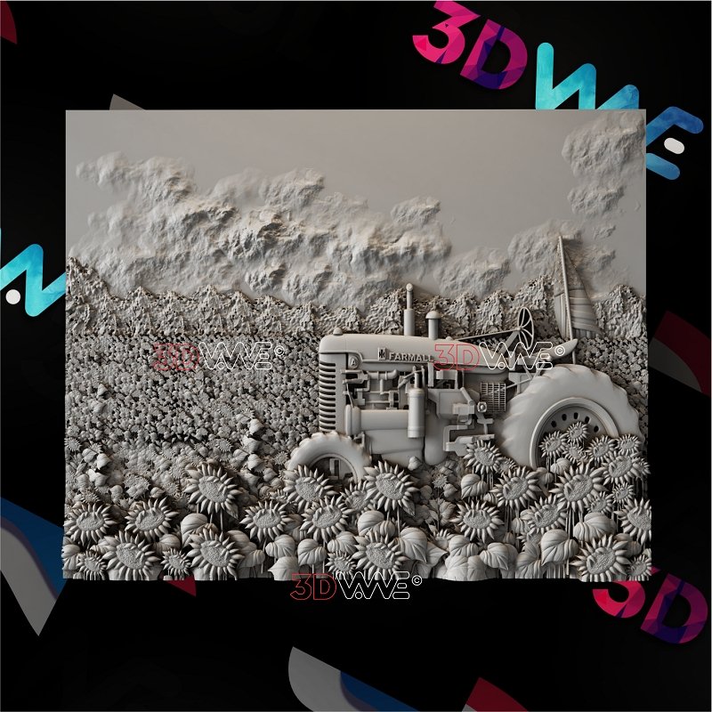 TRACTOR IN SUNFLOWERS 3d stl 3DWave.us