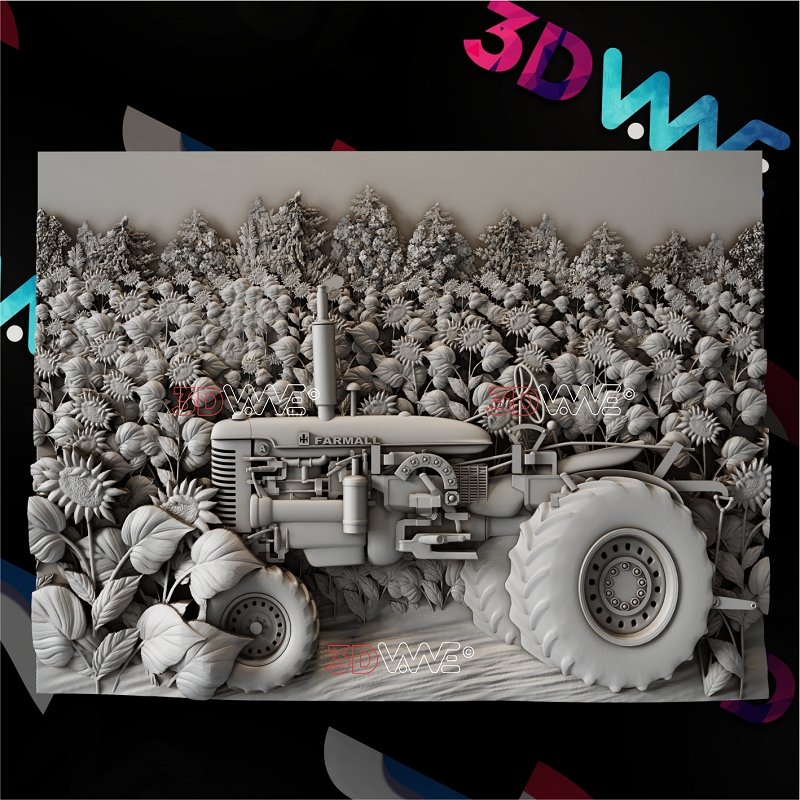 TRACTOR IN SUNFLOWERS FIELD 3d stl 3DWave.us