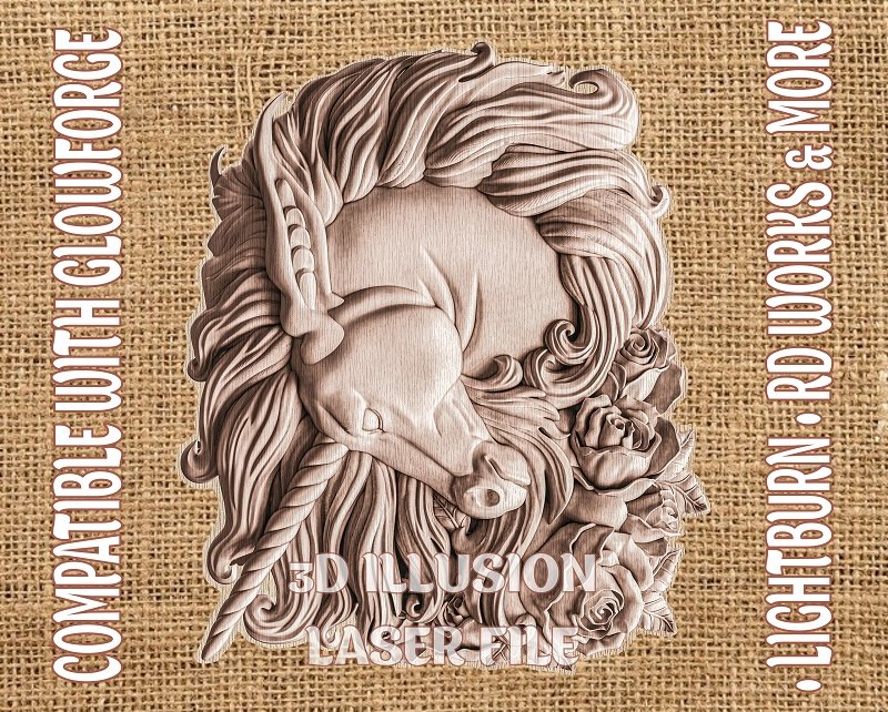 UNICORN 3d illusion & laser-ready files 3DWave.us