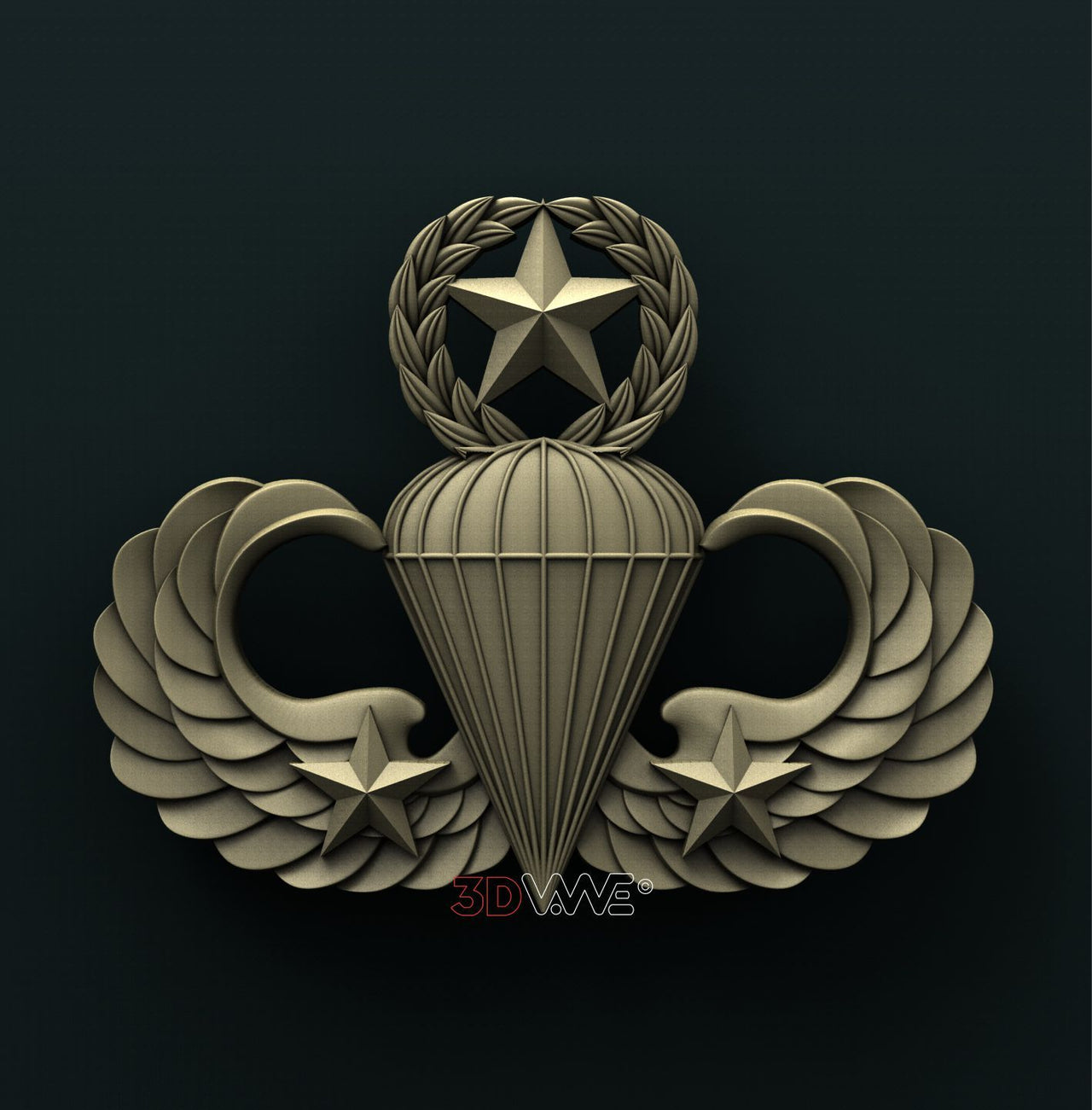 US ARMY MASTER PARACHUTIST COMBAT 2nd AWARD BADGE 3D STL 3DWave