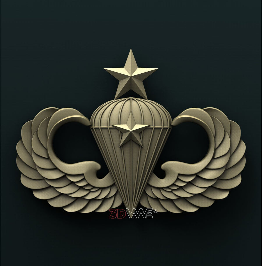 US ARMY SENIOR COMBAT PARACHUTE 1st AWARD BADGE 3D STL 3DWave