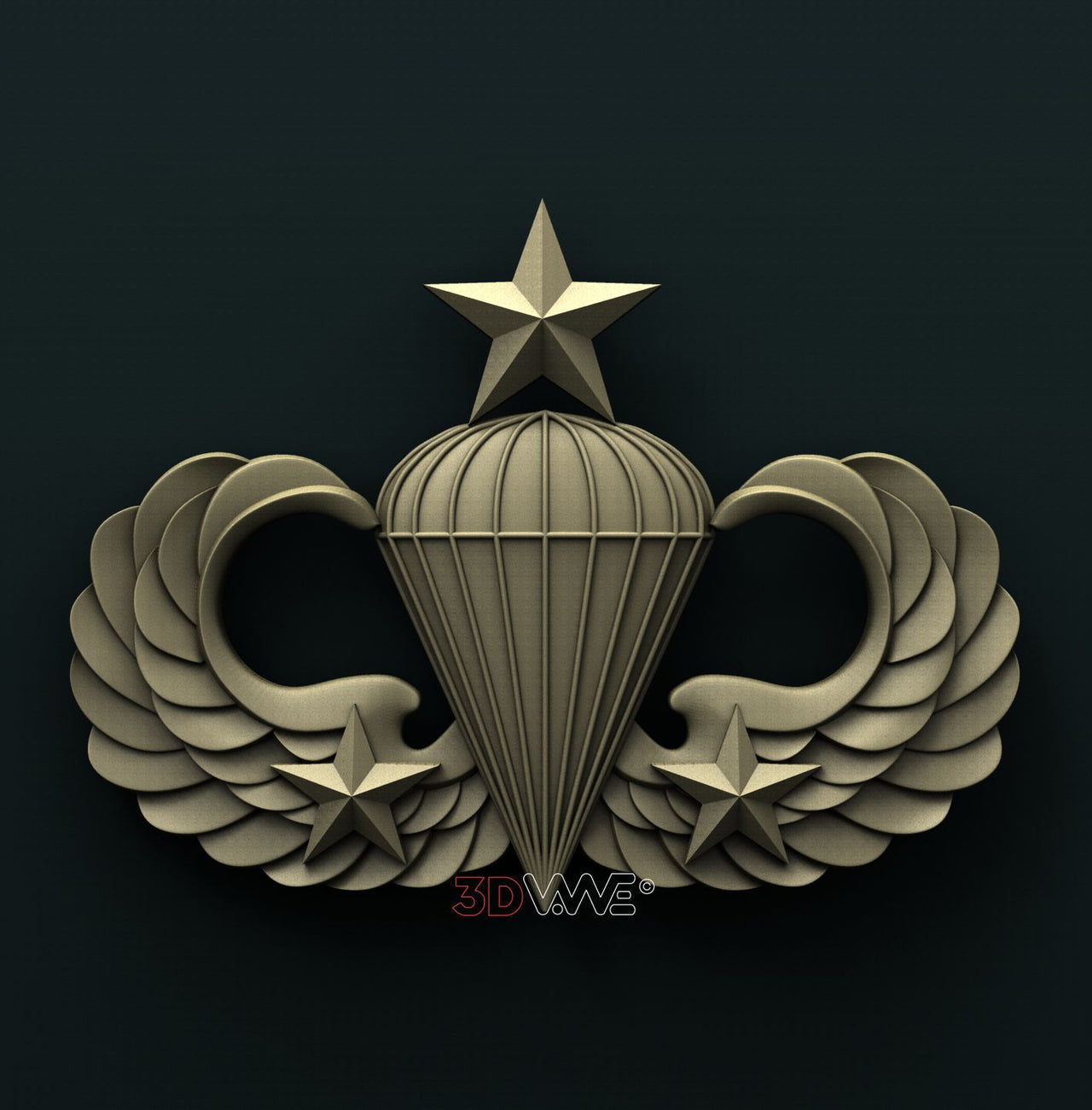 US ARMY SENIOR COMBAT PARACHUTE 2nd AWARD BADGE 3D STL 3DWave