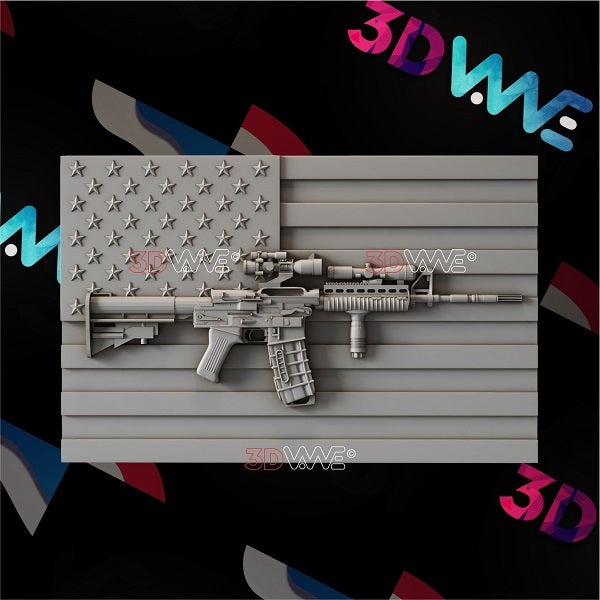 US FLAG WITH A GUN 3d stl 3DWave.us